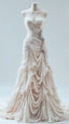 Light Champagne Chiffon Ruffle Prom Dress With Applique Beads,