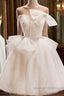 Light Champagne Short Tulle Prom Dress, Short Light Champagne Formal Graduation Dress
