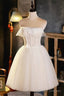 Light Champagne Strapless Tulle Short Prom Dress With 3D Flowers, Cute A-Line Party Dress