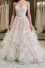 Light champagne tulle lace long prom Dress champagne evening Dress