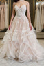 Light champagne tulle lace long prom Dress champagne evening Dress