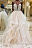 Light champagne tulle lace long prom Dress tulle formal Dress