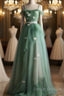 Light Green Gradient Straps Long A-Line Prom Dress, Beautiful Evening Dress Party Dress