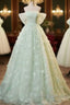 Light Green Lace Sweetheart Long Formal Dress Prom Dress Off Shoulder A Line Floor Length Beautiful