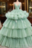 Light Green Tulle Layers Low Back Prom Dress, Light Green Sweet 16 Dress