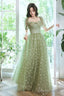 Light Green Tulle Long Formal Gown Party Dresses, Green Evening Prom Dresses