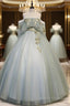 Light Green Tulle Long Party Dress Sweet 16 Dress, Off Shoulder Prom Dress