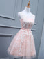 Light Pink Short Lace Prom Dresses, Light Pink Short Lace Graduation Homecoming Dresses