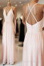 Light Pink V Neck Chiffon Long Prom Dress, Pink Evening Dress
