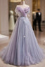 Light Purple Off Shoulder Sweetheart Long Formal Dress, Light Purple Tulle Prom Dress