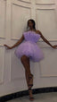 Light Purple Tulle Mini Prom Dress Strapless Pleated Homecoming Dress