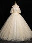 Light Yellow Tulle Puff Sleeve 3D Flower Quinceanera Dress
