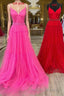 Light Yellow V-Neck Tulle A-Line Long Prom Dress