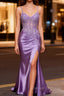Lilac Floral Mermaid Corset Long Prom Dress with Slit