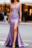 Lilac Floral Unique Mermaid Corset Long Prom Dress with Slit
