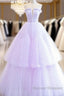 Lilac Purple Strapless Tulle Sheer A Line Prom Dress