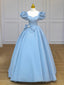 Blue Satin Long Prom Dress with Bow, Blue A-Line Formal Evening Dress