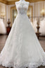 Long A-line Tulle Jewel Lace Appliques Wedding Dress