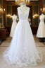 Long A-line V-neck Sweetheart Ruffle Applqiues Tulle Backless Wedding Dress