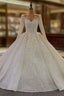 Long Ball Gown V Neck Sequins Wedding Dress with Sleeves