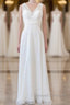 Long Empire A-line V-neck Lace Chiffon Open Back Wedding Dress