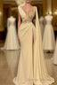 Long Mermaid Asymmetrical Ruffles Beading Satin Prom Dress With High Slit