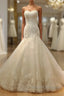 Long Mermaid Strapless Court Train Lace Organza Wedding Dress