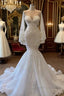 Long Mermaid Sweetheart Strapless Pearls Beadings Lace Wedding Dress with Sleeves