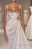 Long Pleated Satin Evening Dress White Mermaid Prom Dress
