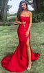 Long Prom Dress, Strapless Mermaid Red Prom Dress With Slit