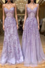 Long Purple Lace Prom Dress,Unique A Line Formal Evening Dress