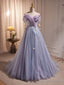 Long Purple Tulle Prom Dresses, Long Purple Tulle Formal Evening Dresses