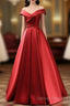 Long Red Satin Prom Dress Off The Shoulder Evening Gowns