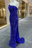 Long Sequin Prom Dress Royal Blue Formal Dress One-Shoulder