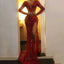 Long Sleeve Red Evening Dress, Sexy Long Prom Dress