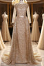 Long Sleeves Sequin Gold Mermaid Prom Dress