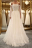 Long Sleeves White Tulle Prom Wedding Dress, Long Sleeves White Tulle Formal Evening Dress