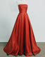 Long Strapless Burnt Orange Satin Dresses