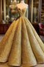 Long Wedding Dress, Gold Prom Formal Evening Dress