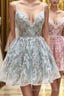 Cute V-Neck Lace Short Prom Dress, A-Line Homecoming Dress