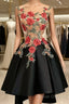 Lovely Black High Low Homecoming Dress With Floral Lace, Party Dress