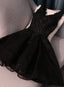 Lovely Black Lace V-Neckline Short Homecoming Dress, Black Party Dress