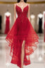 Lovely Blue High Low V-Neckline Straps Party Dress, New Straps Prom Dress