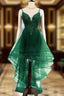Lovely Dark Green High Low Chic Party Dress Prom Dress, V-Neckline Straps Homecoming Dress