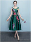 Lovely Dark Green Tea Length Simple Satin Bridesmaid Dress Prom Dress