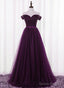 Lovely Dark Purple Tulle V-neckline Prom Dress , Long Bridesmaid Dress