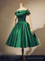 Lovely Green Satin Off Shoulder Knee Length Homecoming Dress, Short Prom Dress