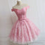Lovely Pink A-Line Off-Shoulder Sweetheart Lace Appliques Bow Sash Knee Length Homecoming Dress
