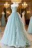 Lovely Sweetheart Neckline Tulle Long Prom Dress With Lace, Beautiful Strapless Evening Dress