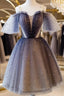 Lovely Tulle Offshoulder Short Prom Dress, Lace Up Homecoming Dress